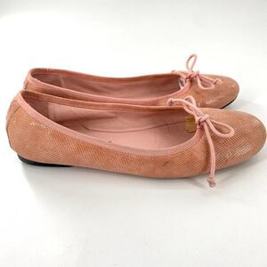 Patricia Green Ballet Flat Snake-Skin Bowtie Pink Size 7.5M